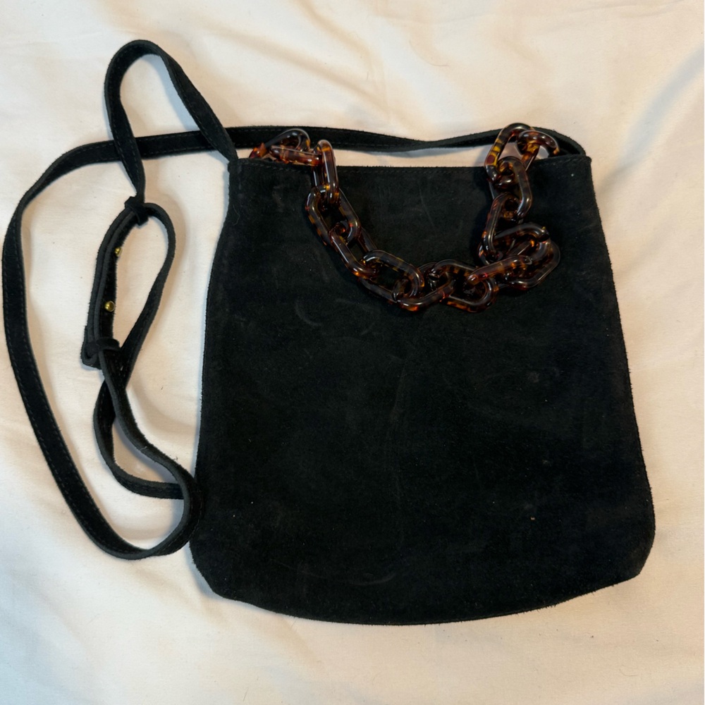 Madewell Black Suede Crossbody with Tortoise Chain
